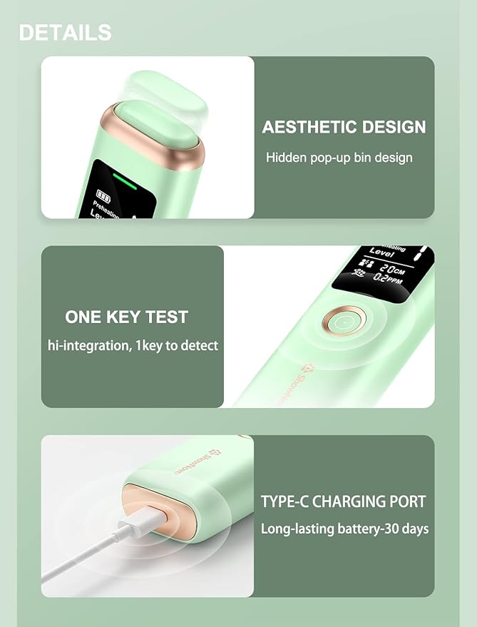 YRY Smart Breath Odor Detector, Portable Halimeter for Bad Breath, Precise MEMS Sensor, 32-bit CPU, Auto Calibration, 30-Day Rechargeable Battery