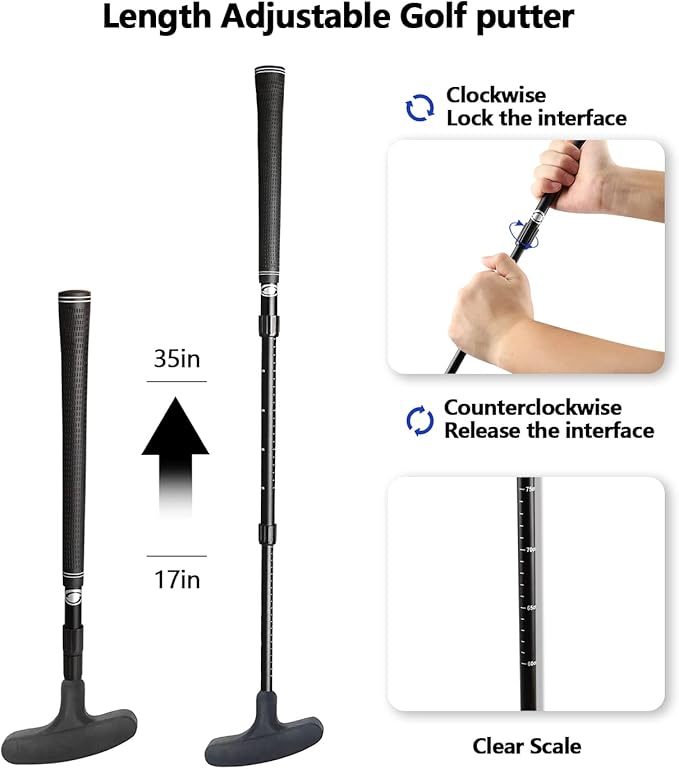 Golf Putter - Golf Putters for Men Right Handed Golfers or Left Handed Golf Putter for Kids and Womens Mini Golf Clubs Set - Two-Way Adjustable Length putters with 5 Golf Practice Ball-StrideForce Fitness