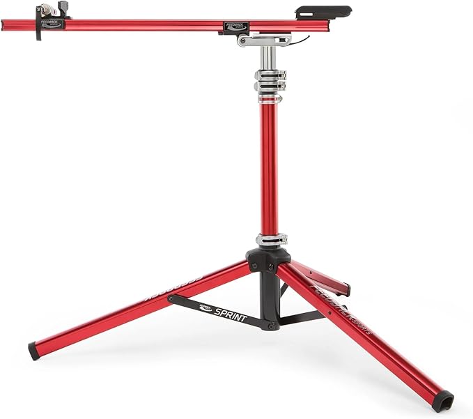 FEEDBACK SPORTS | Sprint Bike Repair Stand | Compact Bicycle Workstand W/Tripod Base | 360-Degree Rotation | Dropout Style Mount | Red-StrideForce Fitness