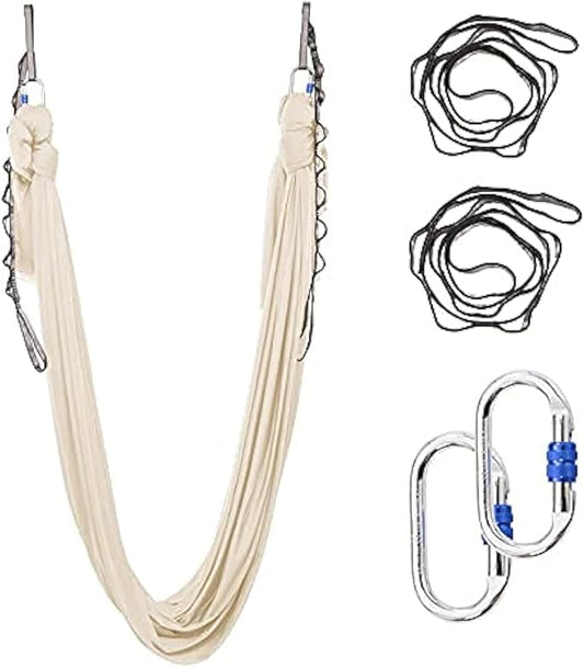 5.5 Yards Aerial Silks Yoga Swing Set - Aerial Yoga Hammock Kit Anti-Gravity Flying for Fitness, Low/Non Stretch Nylon Tricot Fabric Hardware Included for Dance-StrideForce Fitness
