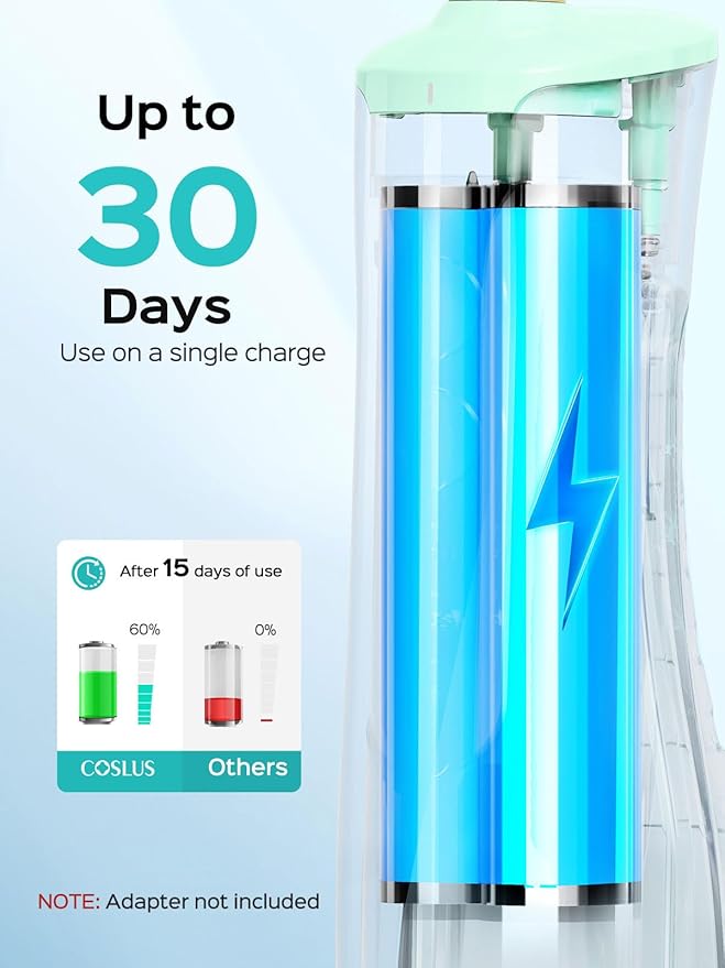 COSLUS Portable Water Flosser for Teeth: 10 Pressure Settings Professional Water Dental Pick for Orthodontic, Braces & Sensitive Gums - Cordless for Travel Use, for Adults Teens, BPA-Free, E40