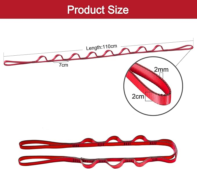 DASKING 23KN (5070 lbs) Heavy Duty Climbing Straps - 2 Pack Adjustable Daisy Chain Webbing for Aerial Yoga, Hammock, Fitness & Rigging - CE/EN566 Certified, Red/Grey-StrideForce Fitness