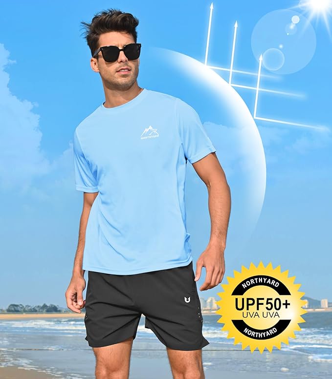 NORTHYARD Men's UPF 50+ Sun Protection Shirts Swim SPF UV Quick Dry Short Sleeve T-Shirts for Athletic Fishing Rash Guard-StrideForce Fitness