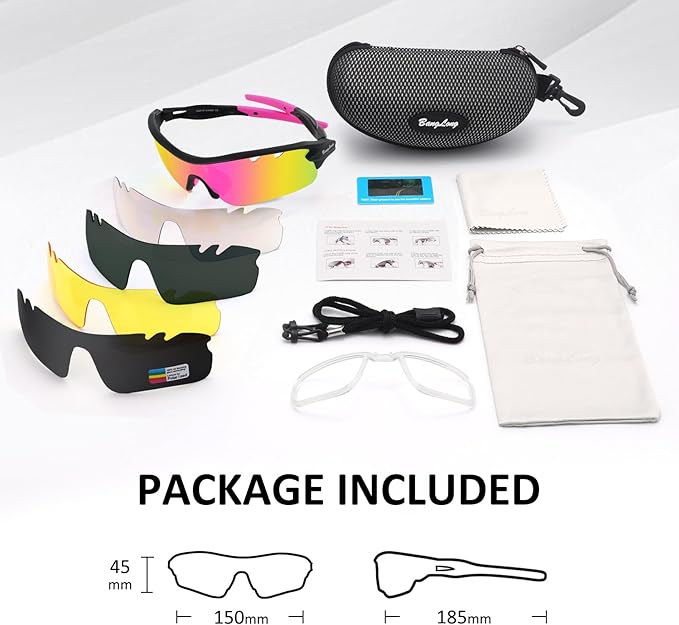 BangLong Polarized Sports Sunglasses Cycling Sun Glasses for Men Women with 5 Interchangeable Lenes for Running Baseball Golf-StrideForce Fitness