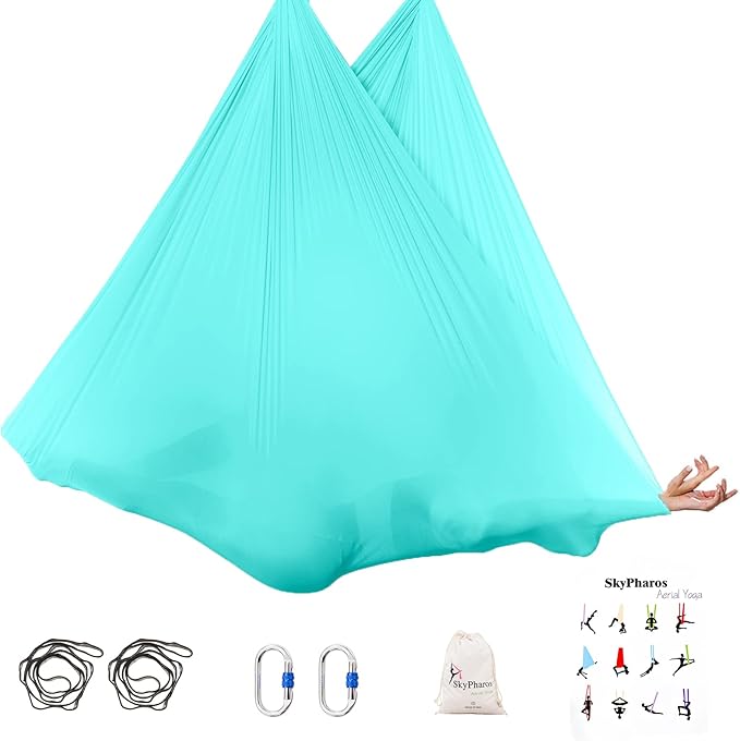 5.5 Yards Aerial Silks Yoga Swing Set - Aerial Yoga Hammock Kit Anti-Gravity Flying for Fitness, Low/Non Stretch Nylon Tricot Fabric Hardware Included for Dance-StrideForce Fitness