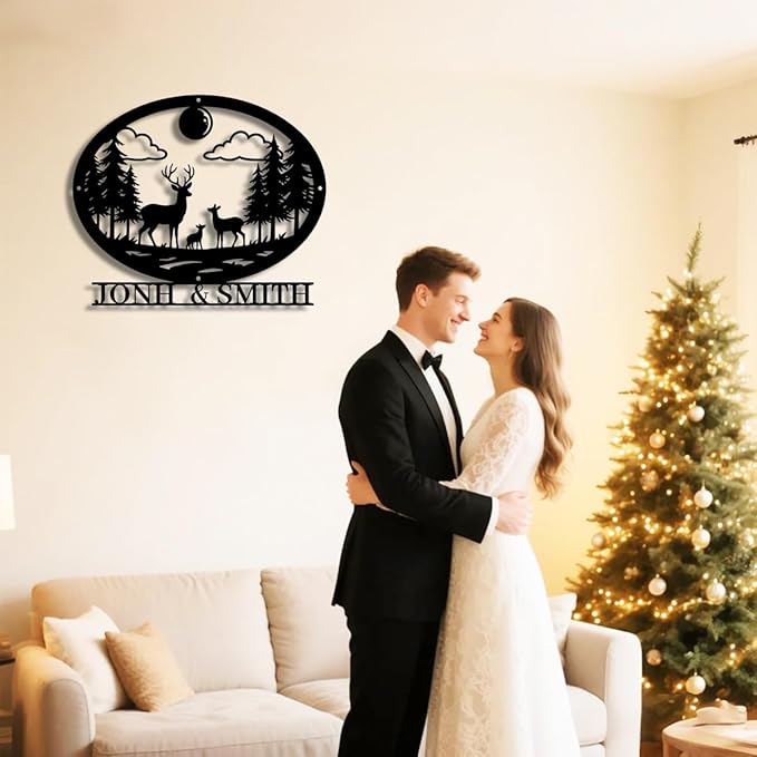Personalized Forest Deer Metal Name Sign | Custom Metal Signs | Family Wall Art & Split Letter Name | Wedding Gift & Anniversary | Indoor Decor Gift for Women, Men, Wife, Parents, Couple-StrideForce Fitness