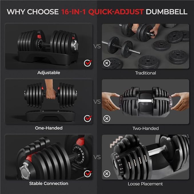 Yaheetech Adjustable Dumbbells Set 28LB/40LB/52.5LB/90LB, Fast Adjust Weight Set Pair-StrideForce Fitness