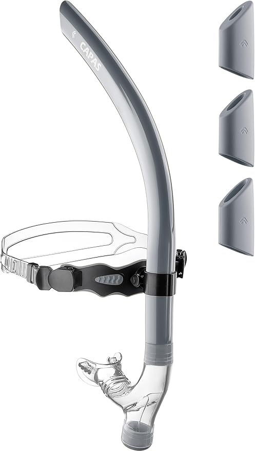 CAPAS Training Swim Snorkel for Lap Swimming, Swivel Headband Ultimate Fit Center-Mount Swimmers Snorkel with Liquid Silicone Mouthpiece Adjustable Strap, Designed for Adult Men Women-StrideForce Fitness