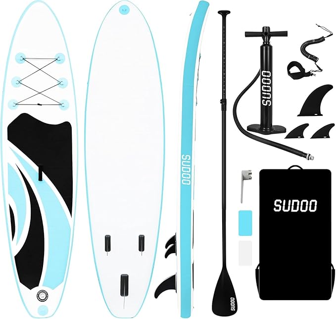 Inflatable Stand Up Paddle Board 10‘x30‘‘- Ultra-Light SUP with Backpack, Pump, Paddle, Coil Leash, 3 Fins, Repair Kit, Stable Design, Non-Slip EVA Deck for Adults & Youth-StrideForce Fitness