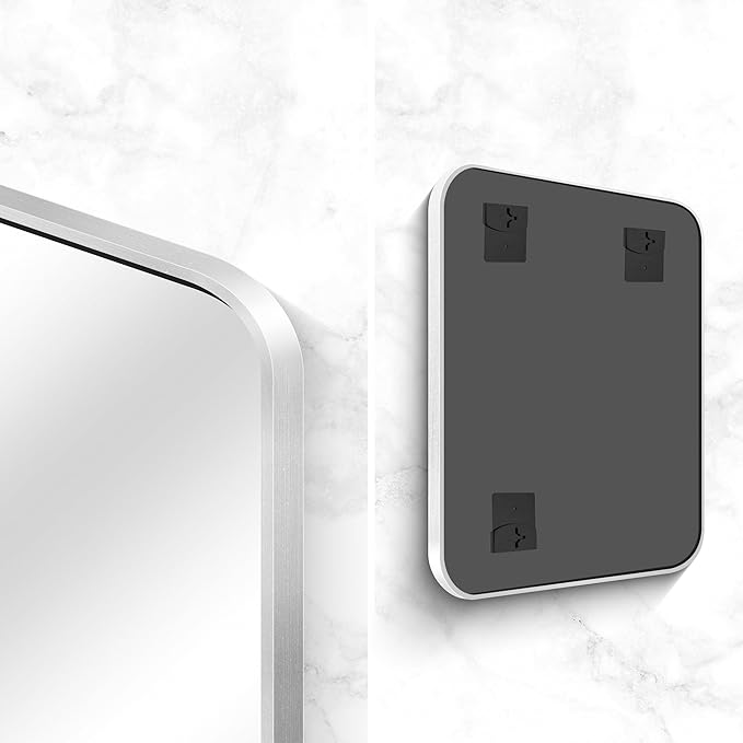 Silver Bathroom Mirror,30x36 inch Wall Mirror for Bathroom Wall Mounted,Rectangle Mirror for Bathroom Over Sink,Modern Frame Round Corner for Living Room,Bedroom Entryway,Horizontal/Vertical-StrideForce Fitness