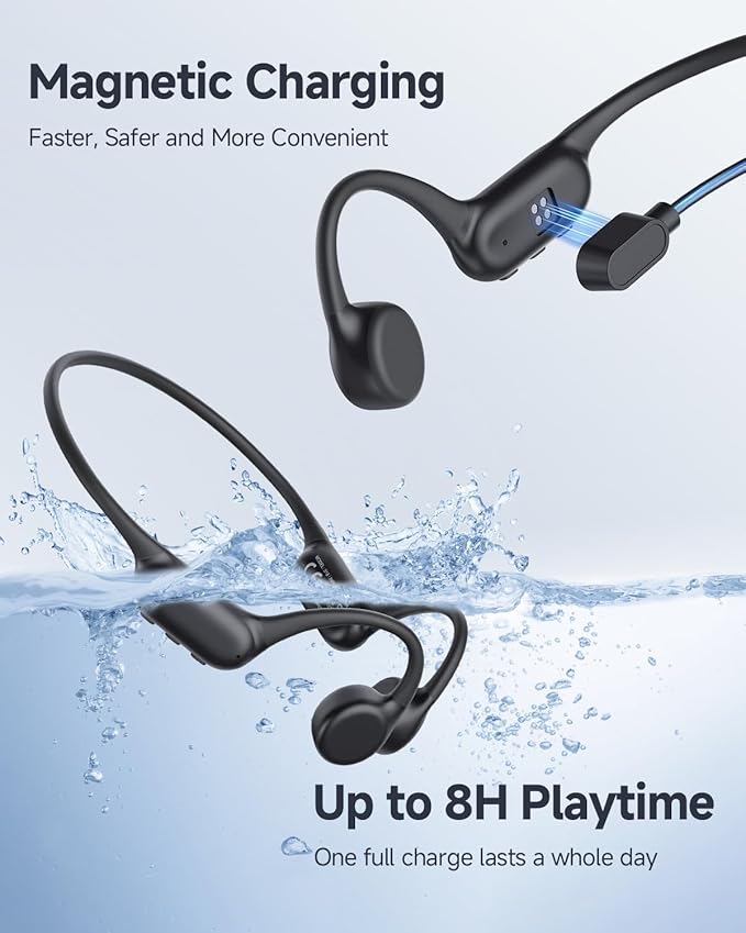 PSIER Bone Conduction Headphones IPX8 Waterproof Swimming Headphones Open Ear Headphones with MP3 Mode 32GB Memory Up to 8 Hours Playtime Bluetooth 5.4 Ear Buds Secure Fit for Running and Fitness-StrideForce Fitness