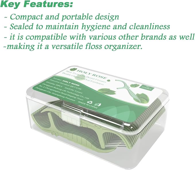 Holy Rose Dental Floss Picks Portable Case 2 Box with Twin-Line Flossers 100 Count,Mint Flavor,Dual Action Flossing Clean System,50 Count/Boxs,Easy Storage.