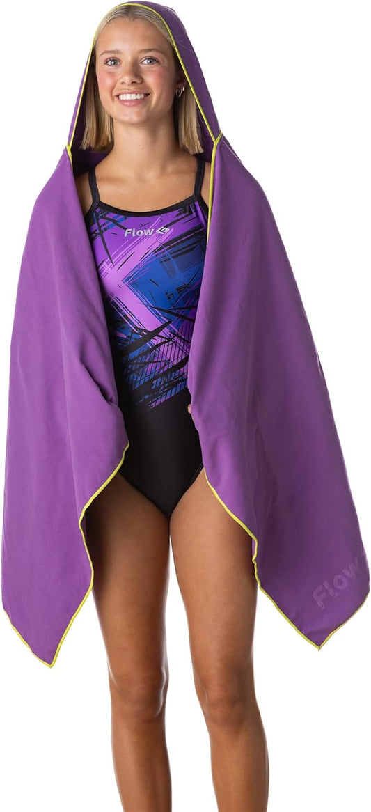 Flow Hydro Sport Towel - Microfiber Quick Dry Swimming Towels for Swim, Pool, Triathlon, and Other Water Sports in Medium, Large, Extra Large, and Hooded Sizes (Purple, Large w/Hood)-StrideForce Fitness