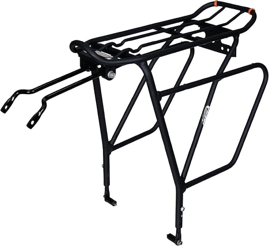 Ibera Bike Rack - Bicycle Touring Carrier Plus+ for Disc Brake/Non-Disc Brake Mount, Fat Tire Bikes, Frame-Mounted for Heavier Top & Side Loads, Height Adjustable for 26"-29" Frames-StrideForce Fitness
