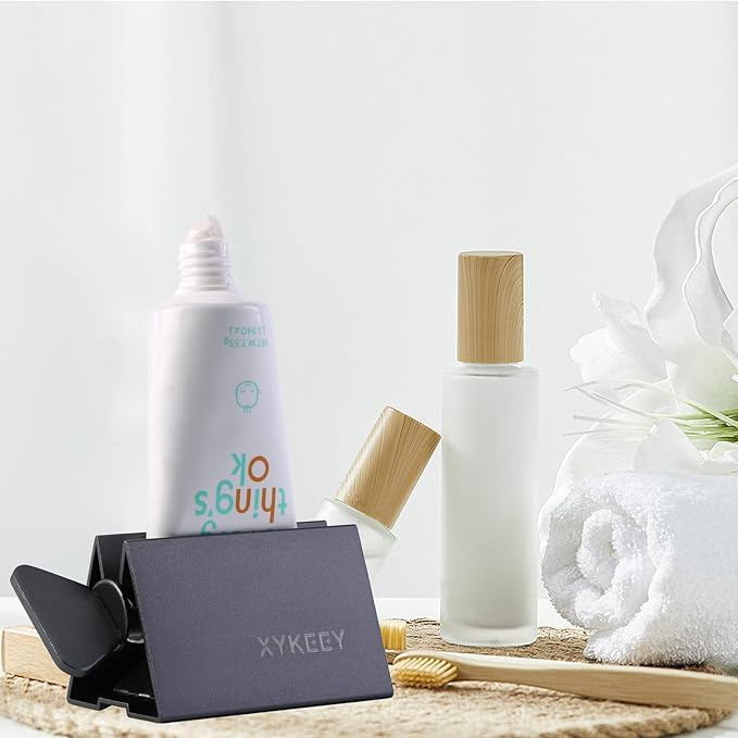 XYKEEY Toothpaste Tube Squeezer - Set of 2 Toothpaste Squeezer Rollers, Metal Toothpaste Tube Wringer Seat Holder Stand (Gray)