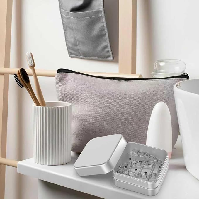 Aluminum Retainer Case Compatible with Invisalign,2 Pack Durable Denture Holder Orthodontic Aligner Holder Mouth Guard Case Retainer Soaking Cups for Travel, Camping, Office