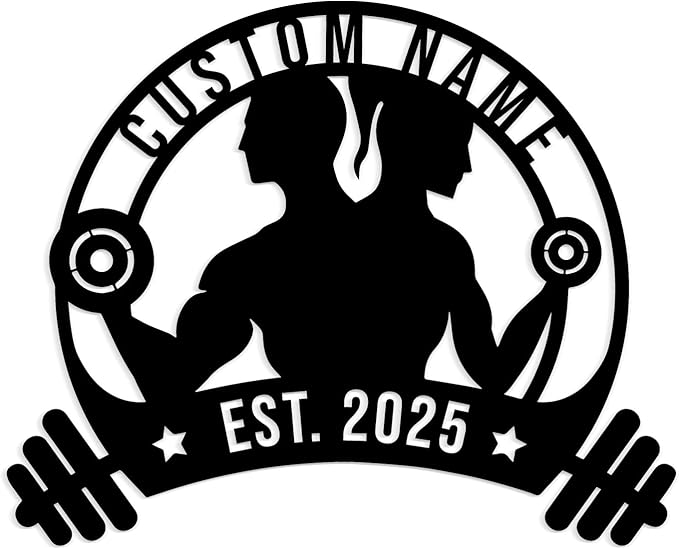 Personalized Metal Gym Sign, Custom Fitness Metal Wall Decor, Yoga Room Sign, fitness room decor, home gym decor, gifts for sports lovers, black metal-StrideForce Fitness