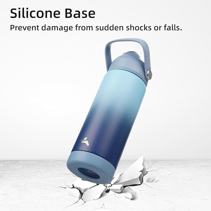 Insulated Water Bottle with Straw Lid,32 oz Stainless Steel Vacuum Metal Bottle with Silicone Handle, Sky-StrideForce Fitness