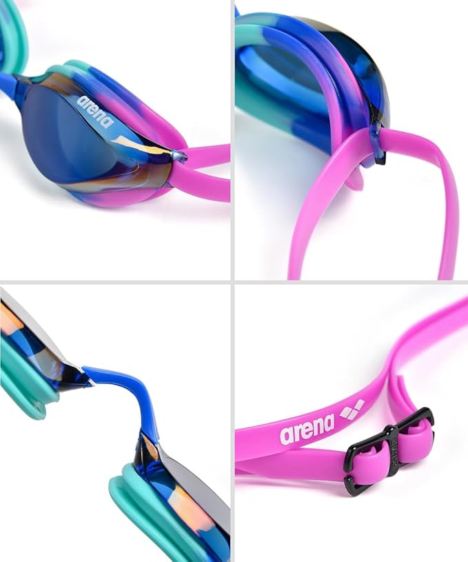 ARENA Unisex Python Racing Swim Goggles for Men and Women Anti-Fog No Leak Max Comfort Dual Strap, Mirror/Non-Mirror Lens-StrideForce Fitness