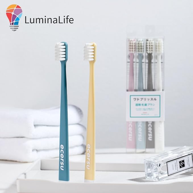 Japanese Toothbrush (4 Per Box) for Adult Couples, Small Head Ultra-fine Soft bristles, Family (Modiran, 4 Per Box)