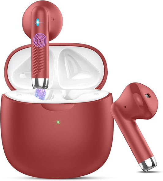 Wireless Earbuds, Bluetooth 5.4 Headphones in Ear with Noise Cancelling Mic, Bluetooth Earbuds Stereo Bass, IP7 Waterproof Sports Earphones, 32H Playtime USB C Charging Ear Buds Red for Android iOS-StrideForce Fitness