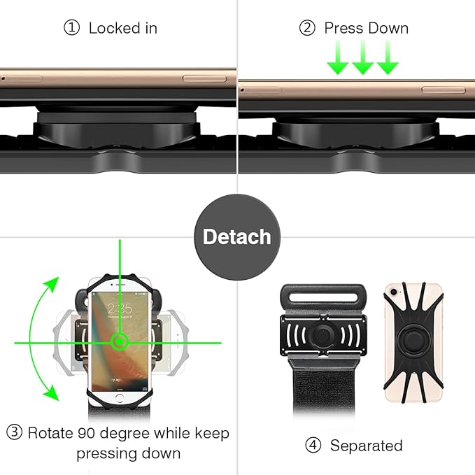 VUP Detachable Cell Phone Running Armband 360°Rotatable for iPhone 16/15/14/13/Pro Max/Pro/Mini/12/11, Fits All 4-6.9 Inch Smartphones, with Key Holder,Phone Holder for Running Hiking Biking (Black)-StrideForce Fitness