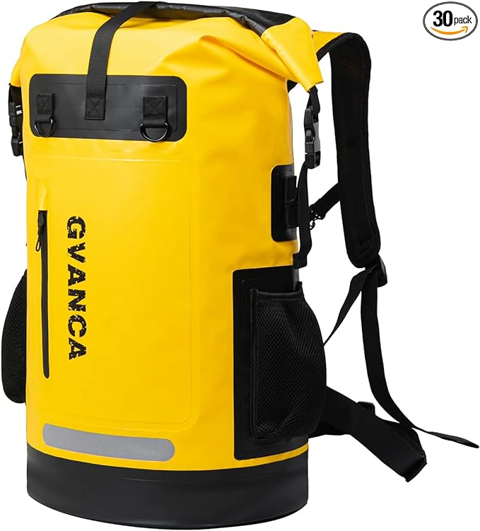 Waterproof Dry Bag Backpack for Kayaking, Roll Top Kayak Dry Backpack, Floating Outdoor Dry Sack Boating Sailing Canoeing Rafting Fishing Camping 55L Yellow-StrideForce Fitness