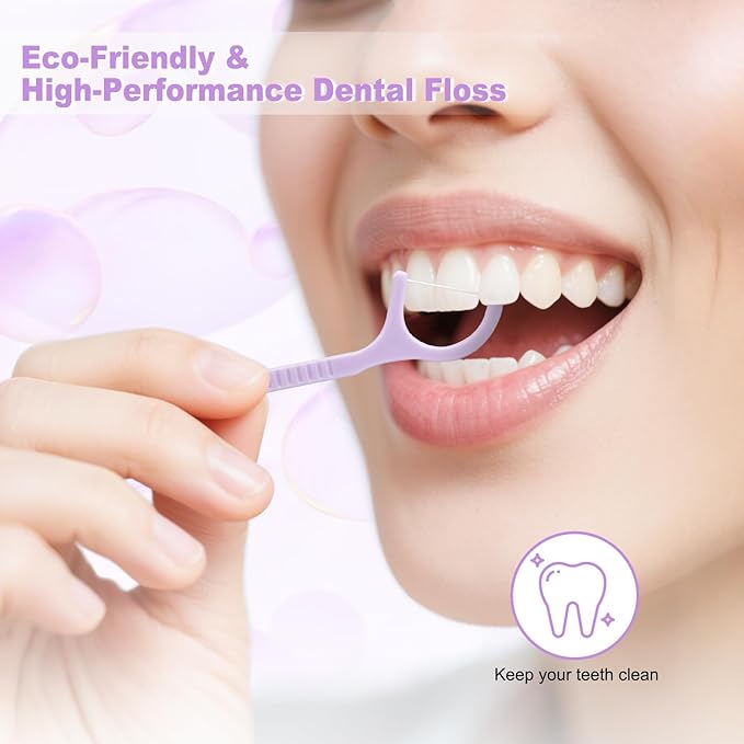 Bulk Floss Picks Dental Floss Sticks Bulk for Teeth, Floss Picks Dental Floss Picks Bulk for Family, Travel, Braces & Sensitive Teeth Dental Hygiene Essentials (500,Purple)