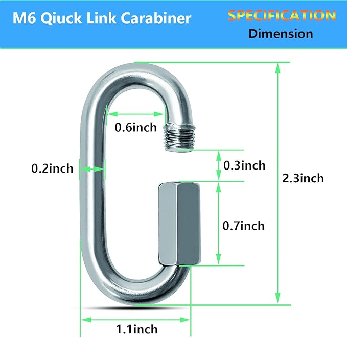 Quick Links, Chain Links Connector, 620lbs Capacity Heavy Duty Carabiner Clips, Galvanized Thread Quick Link Hardware for Safety Chain Swing Gym Hammock, Screw Lock Oval Locking Carabiner-StrideForce Fitness