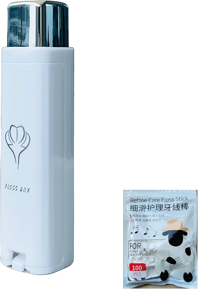 Compact Portable Dental Floss Picks Box/Dispenser, for Go Out,for Travel, Contains 100 Refills for Floss Picks (White)
