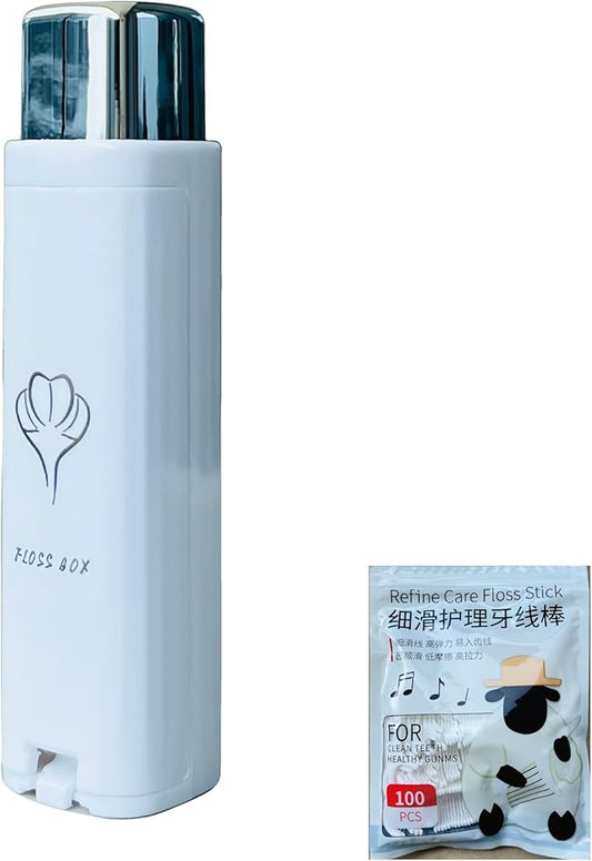 Compact Portable Dental Floss Picks Box/Dispenser, for Go Out,for Travel, Contains 100 Refills for Floss Picks (White)