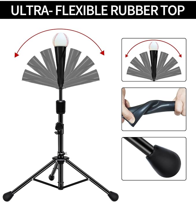 FDLS Baseball Batting tee for Adults and Youth Teens, Portable Tripod Stand Base Tee Easy Adjustable Height 27 to 46 inches for Hitting Training Practice, with Carrying Bag-StrideForce Fitness