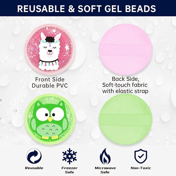 Gel Ice Pack for Injuries 2 Packs Cute Reusable Hot Cold Gel Packs for Fever Pain Relief Wisdom Teeth First Aid and Neck Head Arms Legs Knee Ankle