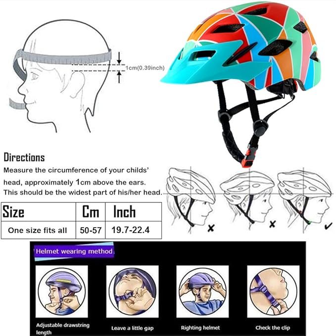 Kids Bike Helmet,Bavilk Kids Boys Girls Bike Helmets with LED Light Detachable Visor Children Youth Teen Multi-Sport for Skating Cycling Scooter Skateboard Adjustable & Lightweight 19.7"-22.4"-StrideForce Fitness