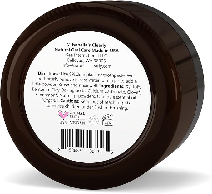 Isabella’s Clearly Spice Remineralizing Tooth Powder | Teeth Whitening Natural Toothpaste Fluoride Free for Adults, Kids, Sensitive Teeth & Gums | Xylitol, Baking Soda, Clay, Calcium, Cinnamon, Clove