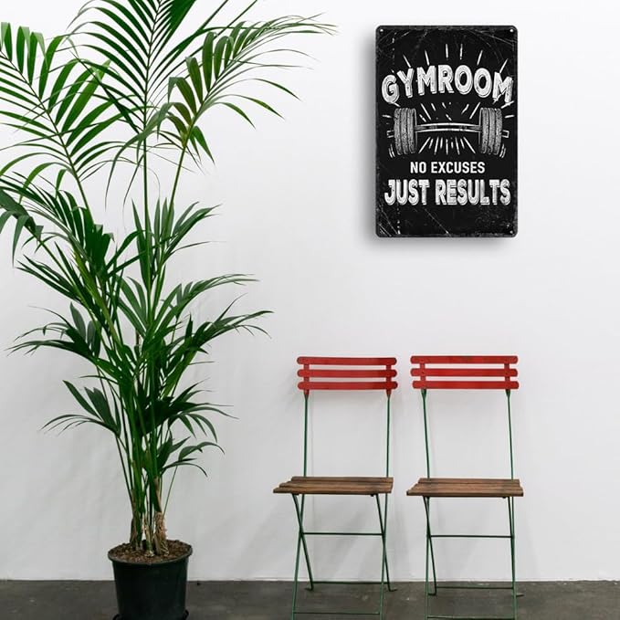 Gym Room Metal Tin Sign Motivational Gym Posters Gym Room No Excuses Just Results Signs Gym Posters For Home Gym Funny Vintage Tin Sign For Gym Garage Inspirational Quotes Wall Art Decoration-StrideForce Fitness