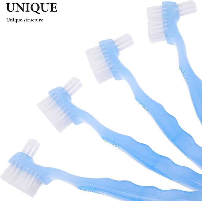 SOIMISS 4pcs Portable Denture Brush for Adults - Travel Size Dual-Ended Cleaning Brushes with Soft Bristles - Compact Dental Care Accessories for Retainer and False Teeth