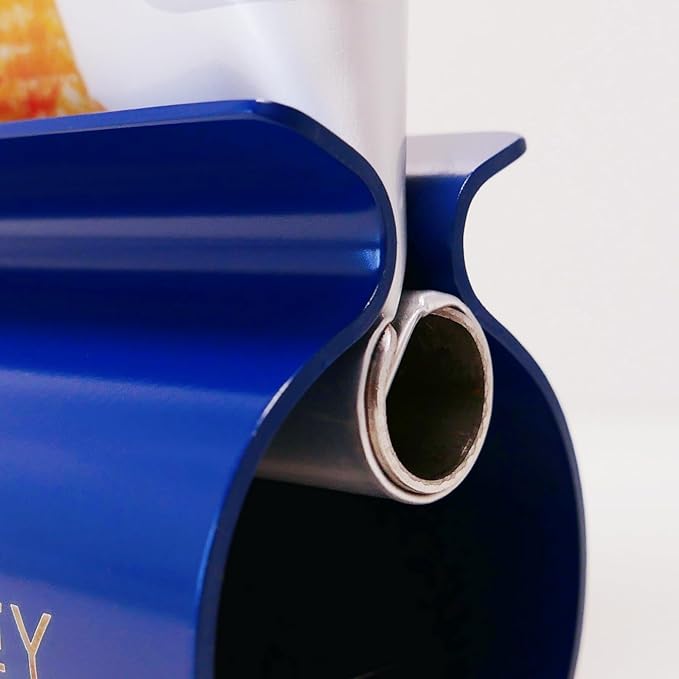 XYKEEY Toothpaste Tube Squeezer - Set of 2 Toothpaste Squeezer Rollers, Metal Toothpaste Tube Wringer Seat Holder Stand (Blue)