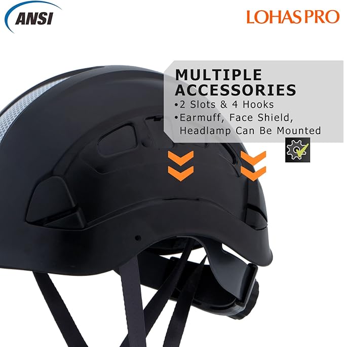 Hard Hats Construction Safety Helmet ANSI Z89.1 Approved OSHA Hardhat, LOHASPRO Vented Men Worker Black Hard Hat with Chin Strap Tree Climbing Rescue Arborist Helmet (P2 Black)-StrideForce Fitness