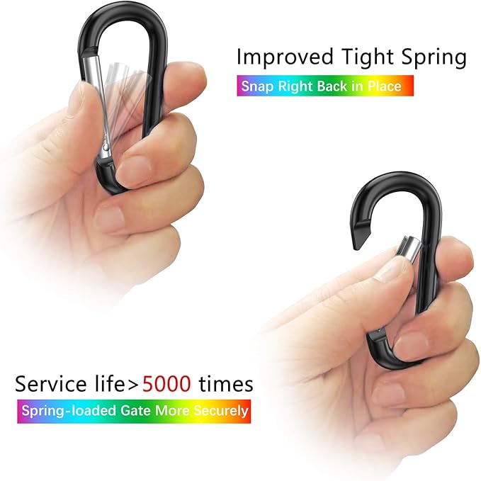 sprookber 3" Aluminum Carabiner D Ring, Caribeener Clips, Spring Snap Hook for Keychain Clip, Set of 10-StrideForce Fitness
