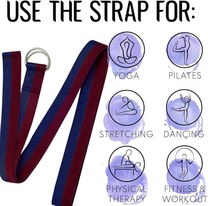 TECEUM Yoga Strap & Mat Strap – 2 IN 1 – Cotton – 6 ft 8 ft 10 ft (30+ colors) – Adjustable Non-Slip Belt for Yoga, Pilates, Stretching, Physical Therapy, Fitness & Home Workout – For Carrying Mats-StrideForce Fitness