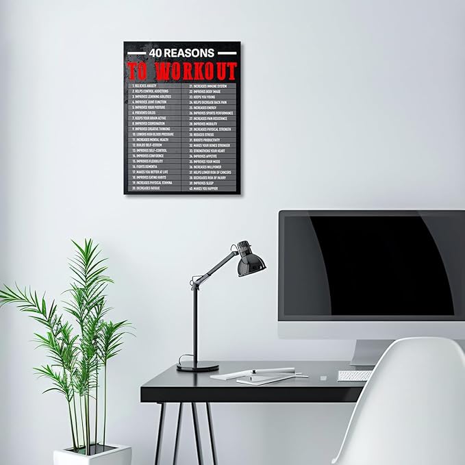Gwisml 40 Reasons To Workout Wall Art,Inspirational Exercise Fitness Canvas Frame Paintings For Gym Sports Room Home Workplace Wall Art Decor-StrideForce Fitness