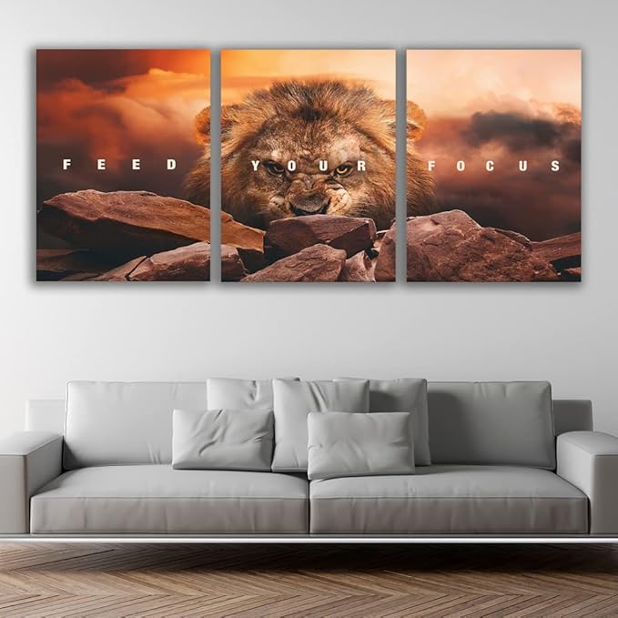 Motivational Wall Art Inspirational Wall Art 3 Pieces Canvas Poster Wall Painting Lion Artwork for Living Room Bedroom Home Decor Prints Pictures Office Wall Decor Framed Ready to Hang 60''Wx 28''H-StrideForce Fitness