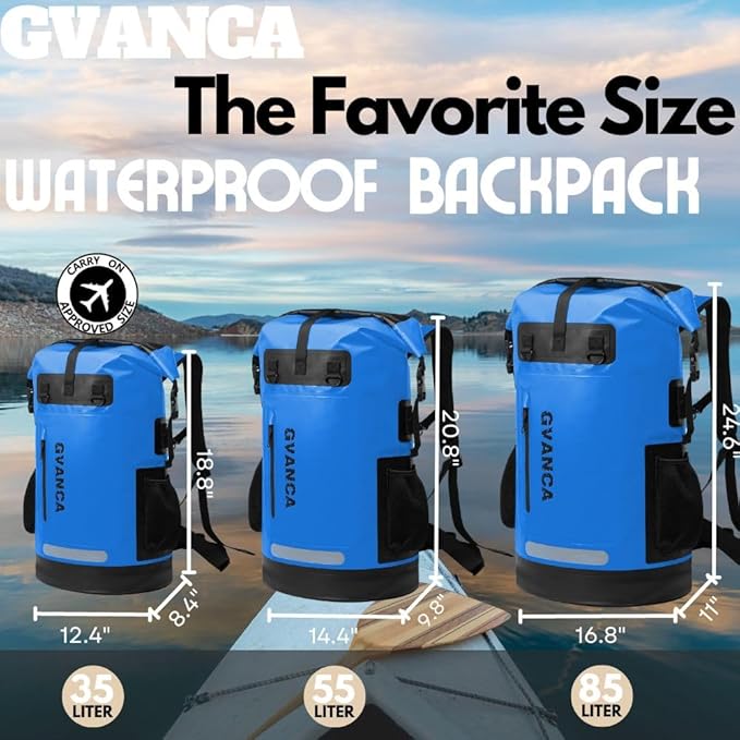 Waterproof Roll Top Kayak Backpack, Floating Outdoor Dry Sack Boating Sailing Canoeing Rafting Fishing Camping 35L Blue-StrideForce Fitness