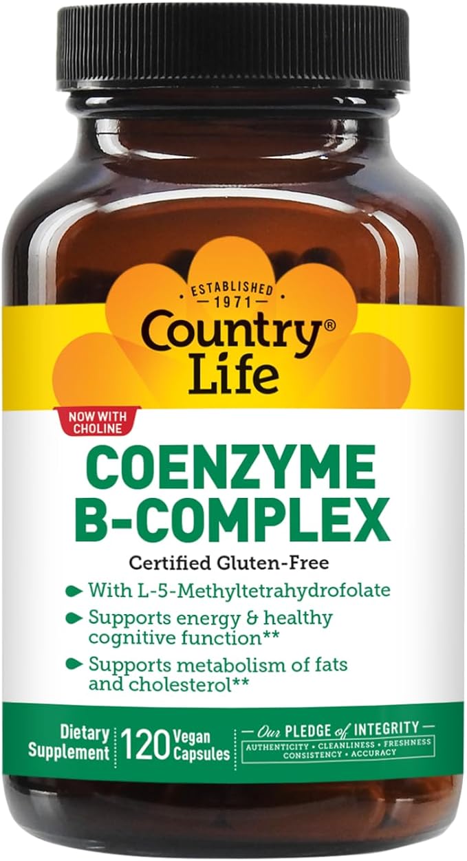 Country Life Coenzyme B-Complex, 120 Capsules – Supports Energy & Metabolism, Mood & Cognitive Function – Vegan, Gluten-Free, Bioavailable B Vitamins with Choline-StrideForce Fitness