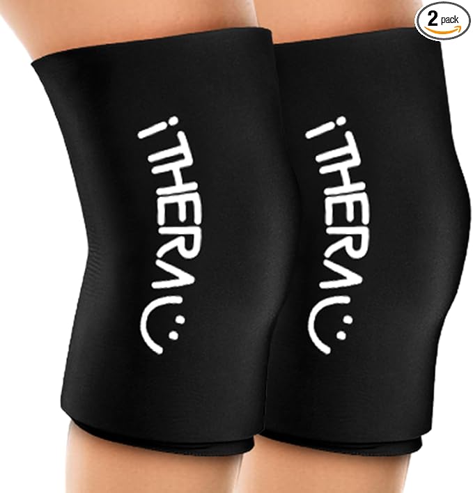 iTHERAU Knee Ice Pack Wrap 2 Pack, Reusable Gel Cold Pack with Cold/Hot Therapy, Cold Compression Sleeve for Elbow, Knee, Calf & Ankle for Pain Relief, Swelling, Surgery, Sports Injuries -Black, M-StrideForce Fitness