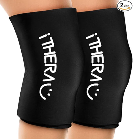 iTHERAU Knee Ice Pack Wrap 2 Pack, Reusable Gel Cold Pack with Cold/Hot Therapy, Cold Compression Sleeve for Elbow, Knee, Calf & Ankle for Pain Relief, Swelling, Surgery, Sports Injuries -Black, M-StrideForce Fitness