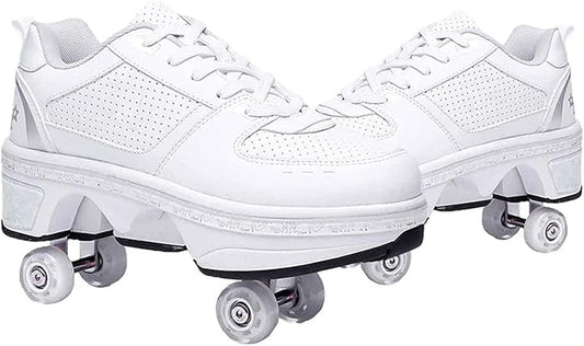 Double-Row Deform Wheel Automatic Walking Shoes Invisible Deformation Roller Skate 2 in 1 Removable Pulley Skates Skating Parkour-StrideForce Fitness