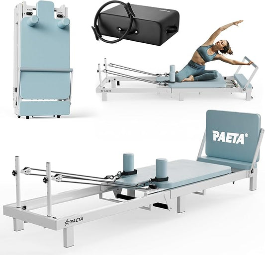 PAETA Pilates Reformer, Foldable Reformer Pilates Machine with Music Wire Springs, Pilates Equipment for Home Workouts with Jump Board, Up to 400 LBS-StrideForce Fitness