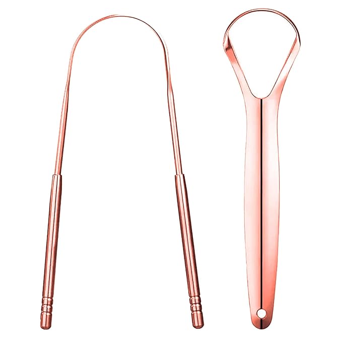 Pure Rose Gold Tongue Scraper for Adults - Oral Care & Hygiene Natural Tongue Cleaner for Fresher Breath - Tongue Scraper (2 Piece/Pack)